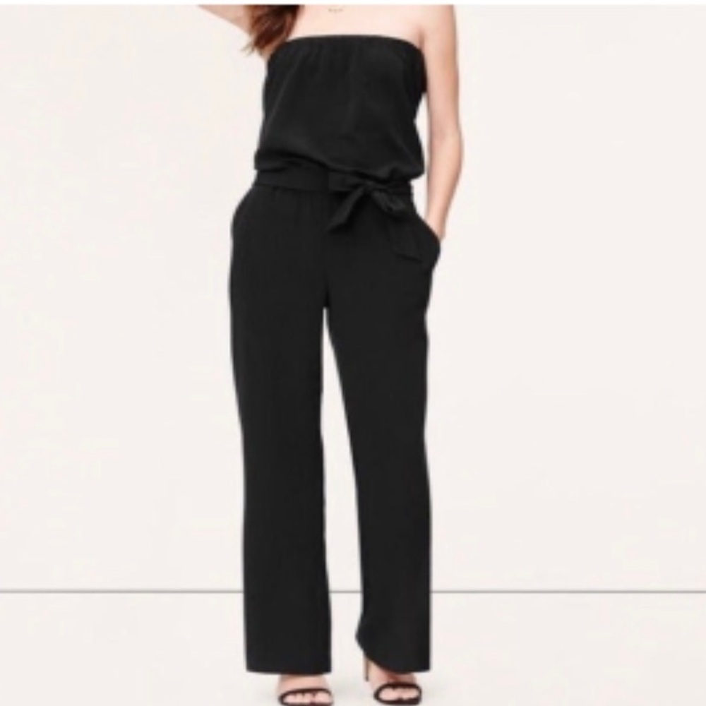 Loft black, strapless, wide-leg jumper.